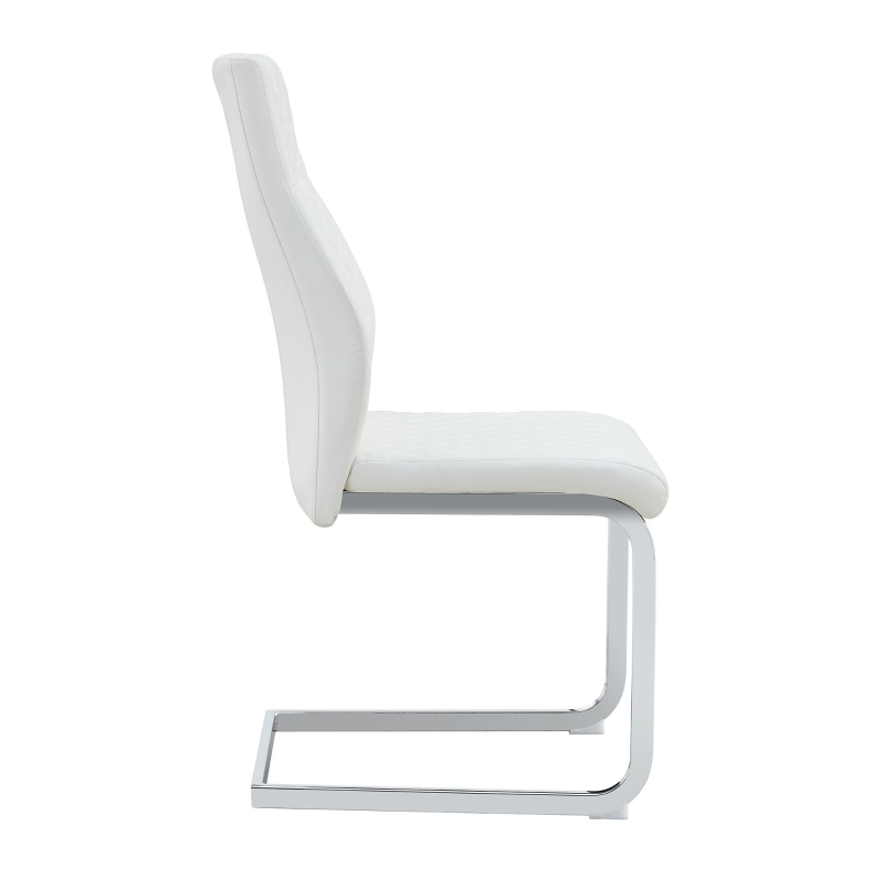 Chaise de salle à manger matelassée motif losange, dossier haut ergonomique, lot de 2, 43x63x100 cm, Blanc+Argenté