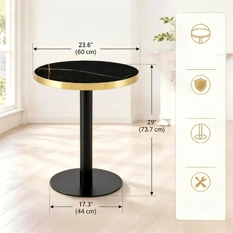 Table d'appoint ronde, plateau anti-rayures facile à nettoyer, 60x60x74 cm, Noir