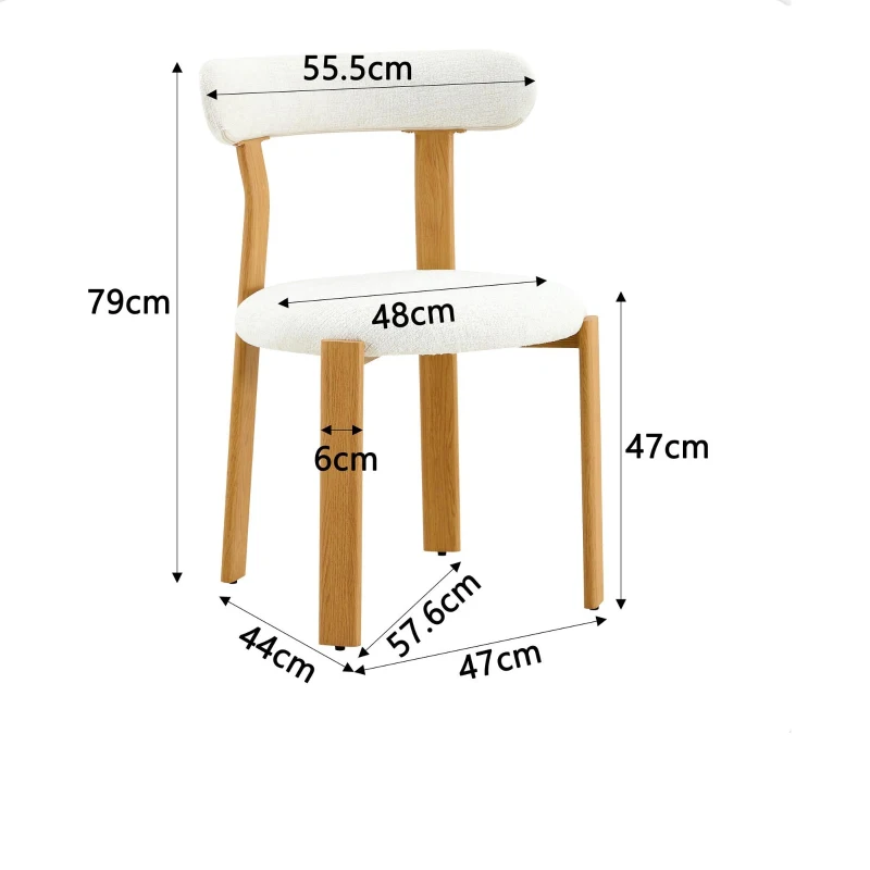 Lot de 2 chaises rembourrées, revêtement bouclé sherpa respirant, design moderne, 55,5x44x79 cm, Blanc