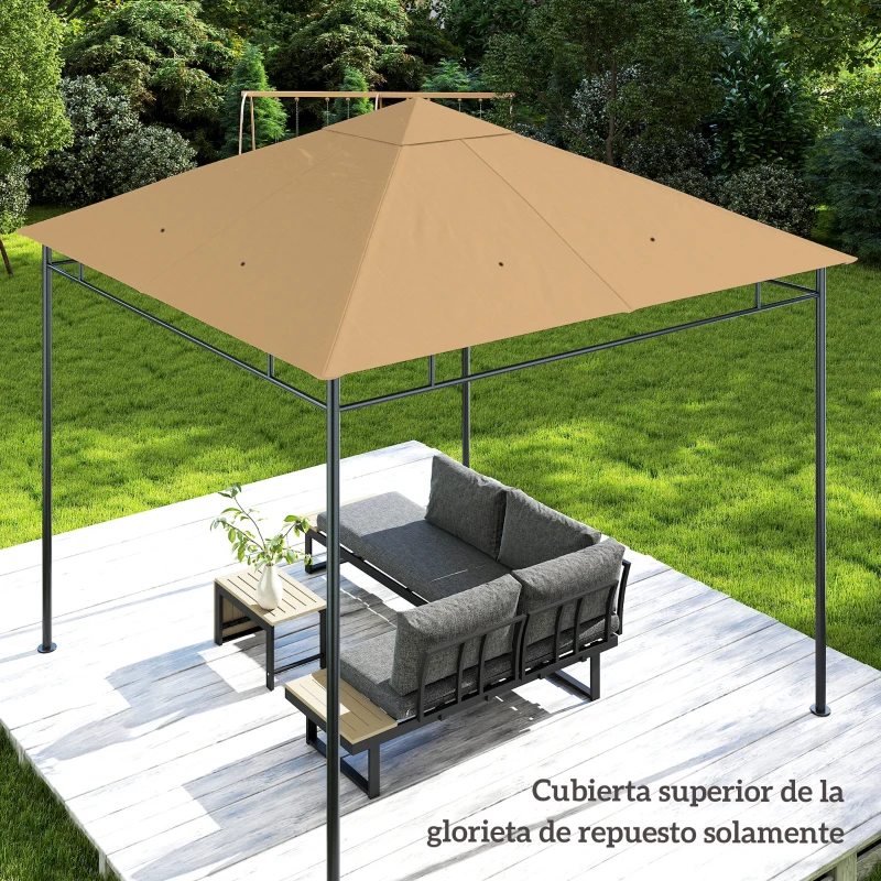 Outsunny Techo de Repuesto para Cenador, 3x3 m, Cubierta de Repuesto con 8 Orificios de Drenaje, Ventilación y Protección UV, SOLO Toldo de Recambio para Pabellón Gazebo, Beige