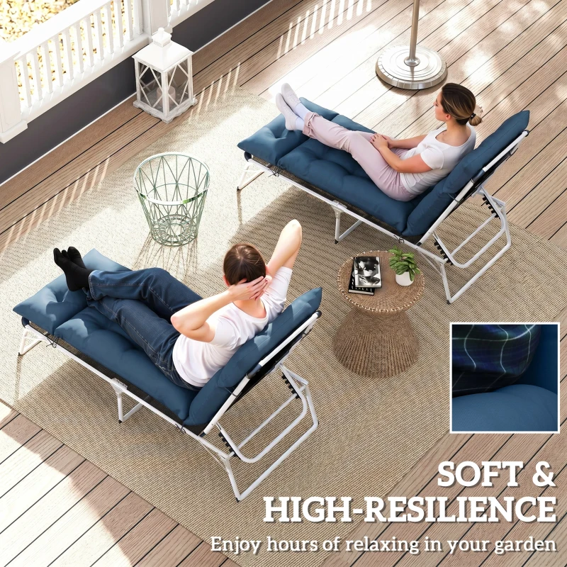 Outsunny Set of Two 190 x 56cm Sun Lounger Cushions - Navy Blue