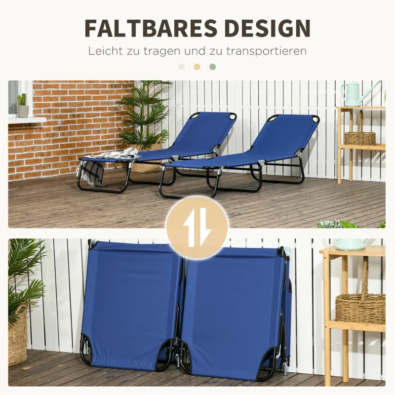 Outsunny 2er Set Sonnenliege klappbar Gartenliege mit 5-Fach höhenverstellbarer Rückenlehne bis 120kg belastbar