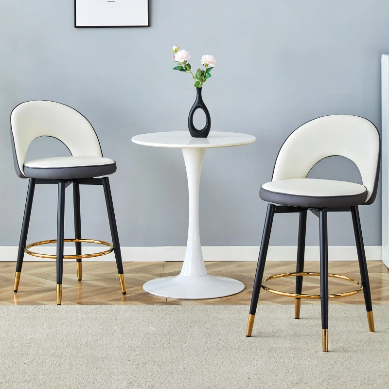 Tabouret de bar pivotant 360°, dossier ajouré design, lot de 2, 44x44x91.5 cm, Gris foncé+Blanc