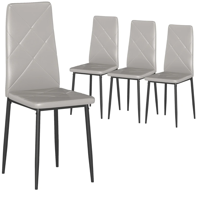 HOMCOM Set de 4 Scaune de Dining cu Spătar Înalt din Imitație de Piele și Oțel, 41x50x97cm, Gri