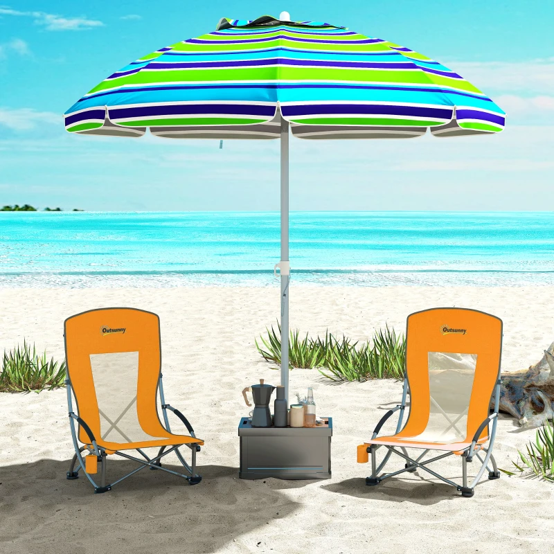 Outsunny Lot de 2 chaises de plage pliable chaises camping pliante légère sac de transport porte-gobelet 70 x 58 x 79 cm orange
