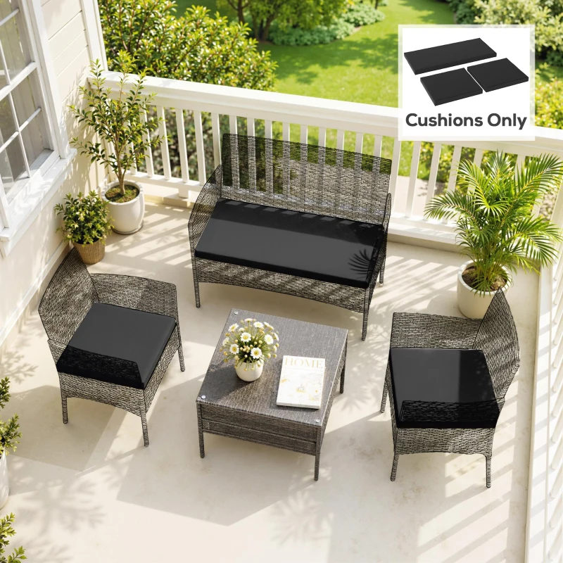 Outsunny Outdoor Seat Cushion Pads for Rattan Furniture, 3 PCs Garden Furniture Cushions, Black