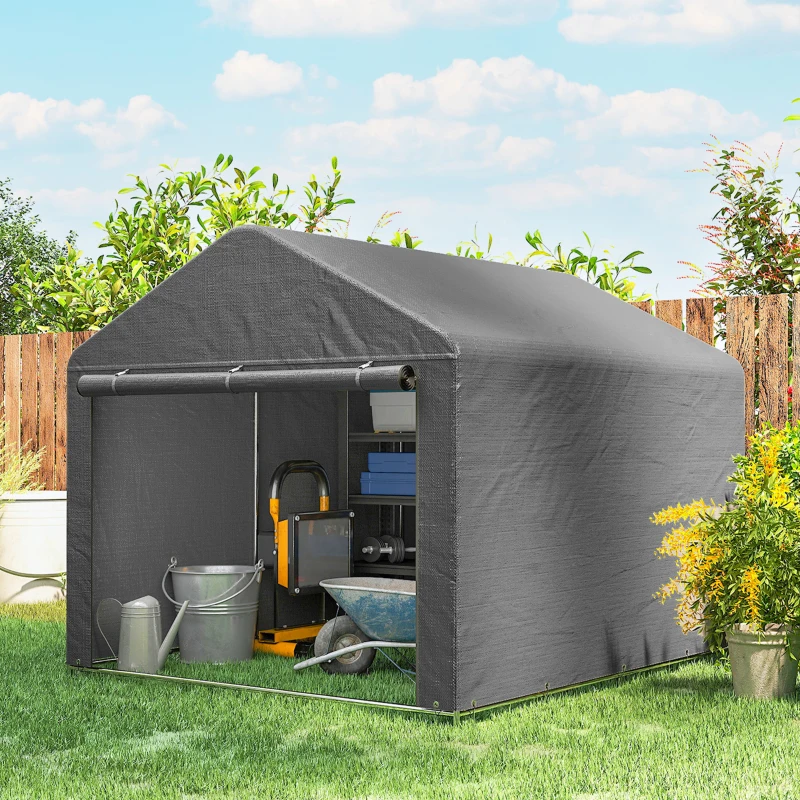 Outsunny Carpa de Jardín para Bicicletas con Marco de Metal Galvanizado Puerta con Cremallera Impermeable Anti-UV 2,4x2x2 m Gris