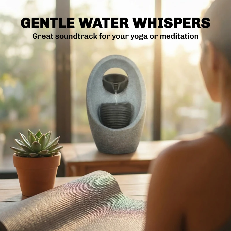 Outsunny Water Feature with 2-Tier Bowls, Garden Water Fountain with Pump and LED Lights, Resin Cascading Waterfall