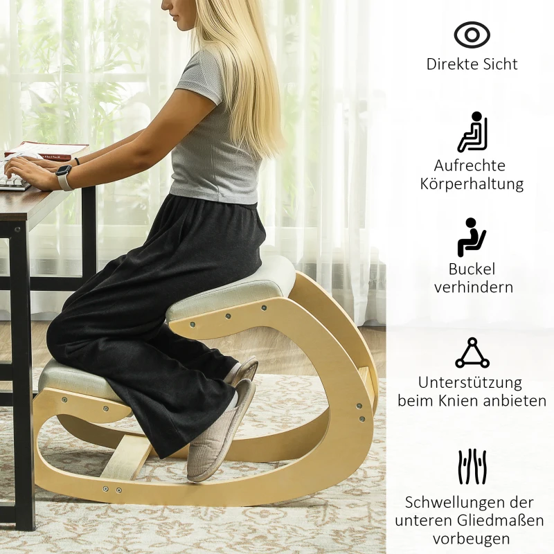 HOMCOM Ergonomische, schommelende kniekruk voor thuiswerken, ter verbetering van de lichaamshouding, crème(m-5)