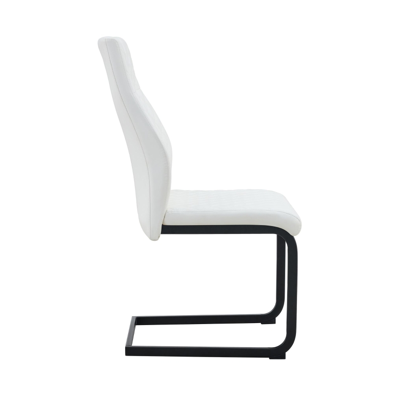 Chaise de salle à manger matelassée motif losange, dossier haut ergonomique, lot de 2, 43x63x100 cm, Blanc+Noir
