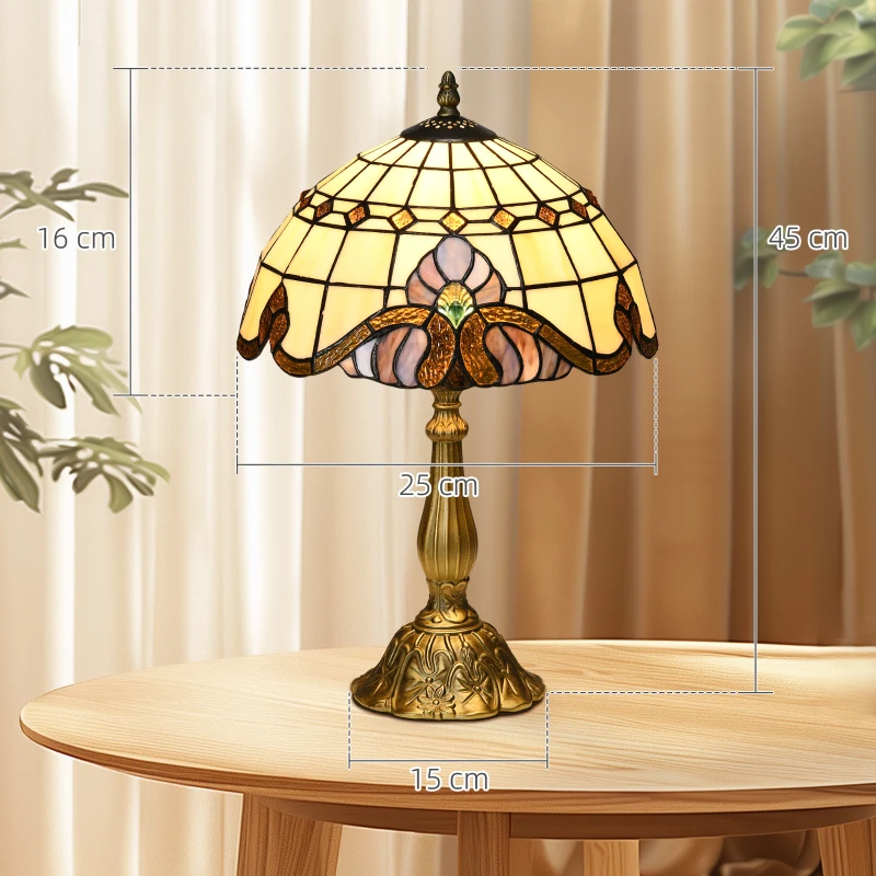 HOMCOM Tiffany Stained Glass Table Lamp, Handmade Antique Bedside Lamp, Decorative Night Light for Bedroom, Living room, Home, Nightstand