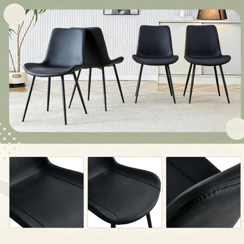 Lot de 4 chaises de salle à manger en similicuir, design moderne, embouts antidérapants, 50x47x83 cm, Noir