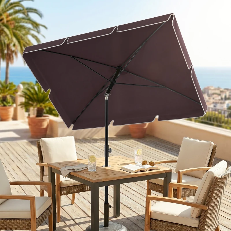 Outsunny Ombrellone da Giardino Rettangolare e Regolabile con Palo in Alluminio, 2x1.3x2.5 m, Marrone e Nero