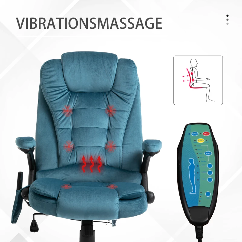 Vinsetto Ergonomische bureaustoel met massagefunctie hoogte verstelbare draaistoel gamingstoel blauw