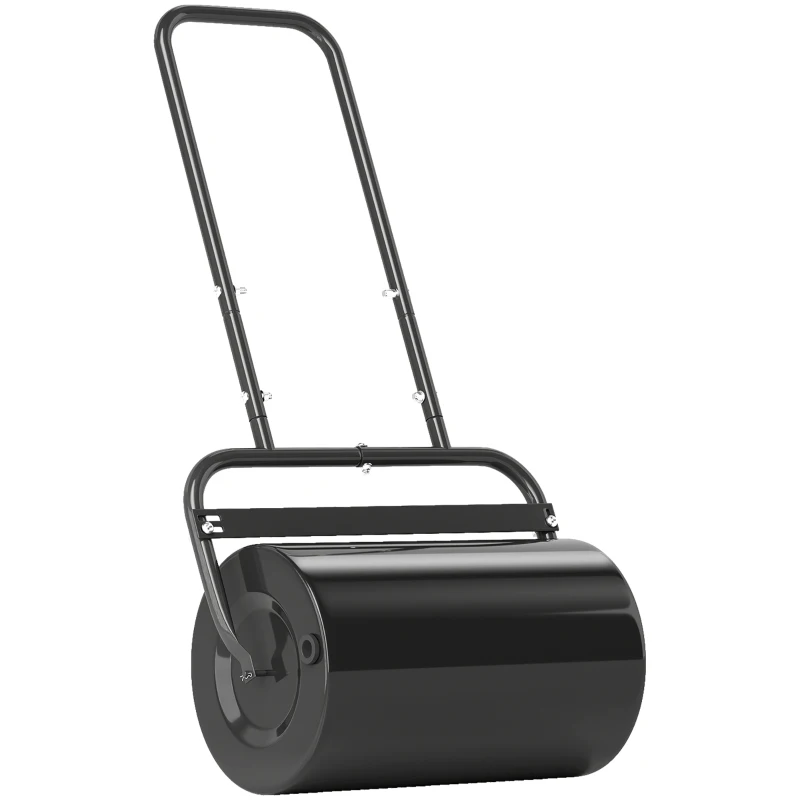 Outsunny gazonwals met U-handgreep, tuinwals, tuinroller, 32 cm diameter, vulling 38 l water/62 kg zand, metaal, zwart 59 x 32,5 x 107 cm