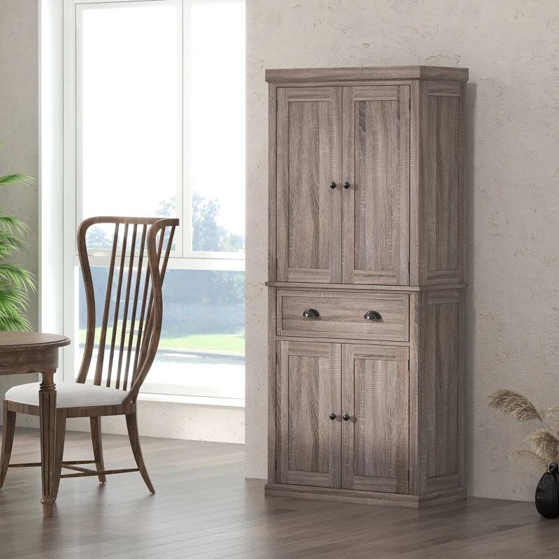 HOMCOM kast, hoge kast, ladekast, 6 verstelbare niveaus, met schuiflade, keuken, MDF houtnerf 76 x 40,5 x 184 cm keuken | Aosom.de