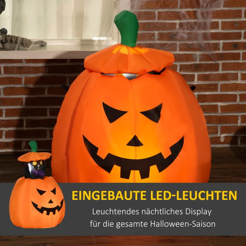 Outsunny pompoengeest met bewegende kat Helloween tuindecoratie opblaasbare LED-verlichting 76 x 64 x 115 cm