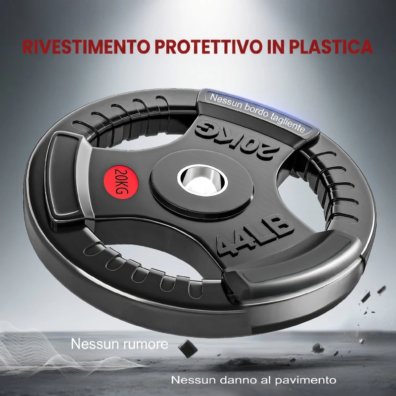 SPORTNOW Set di Dischi Pesi 20 kg con Foro da 5 cm e 3 Impugnature, Acciaio con Rivestimento in Plastica, Nero