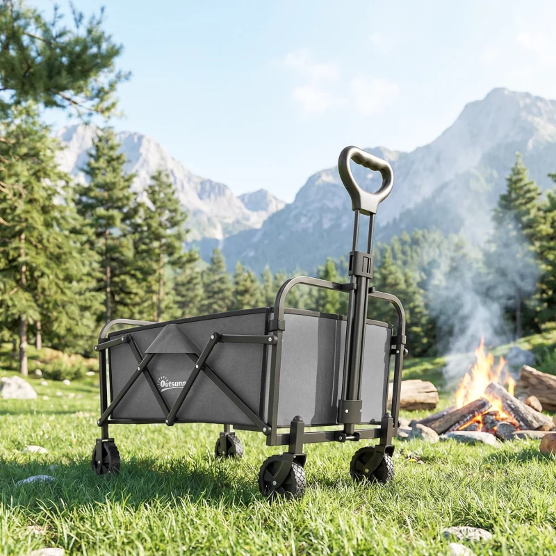 Outsunny Chariot de Jardin Charrette de Transport Pliable Tout-Terrain 66L Charge 68kg Poignée Réglable 81 x 45 x 89 cm Gris