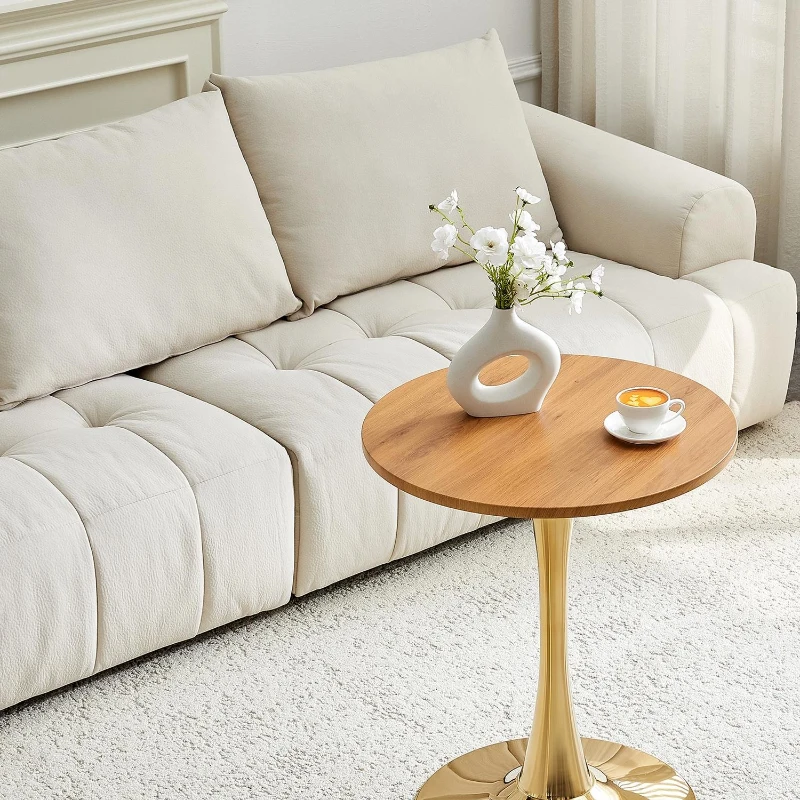 Table d'appoint ronde, style mid-century, pieds antidérapants, usage multifonction, 60x60x72 cm, Couleur naturelle