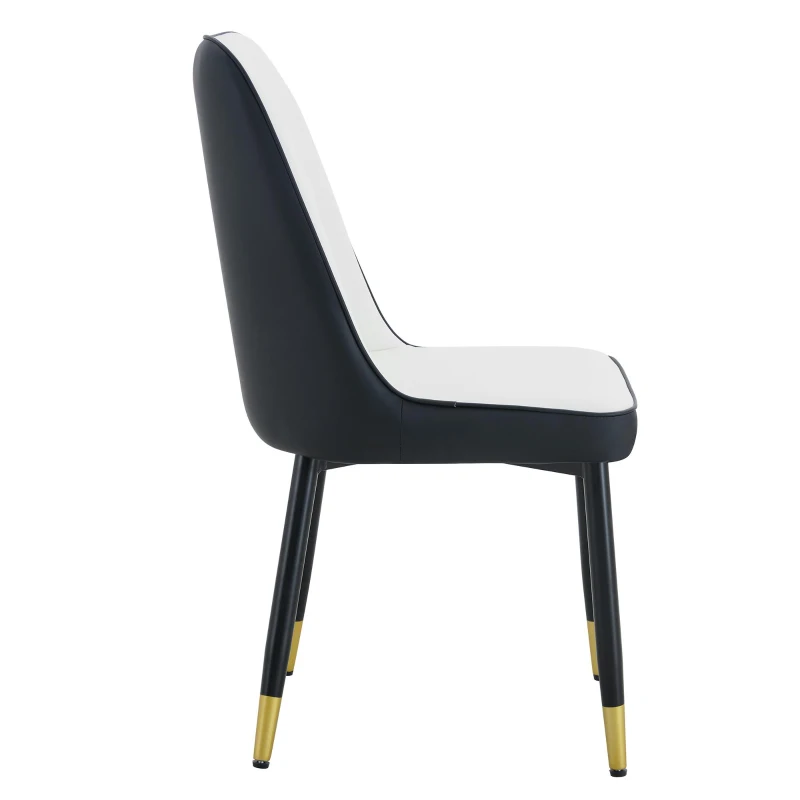 Lot de 2 chaises de salle à manger modernes, assise rembourrée, embouts antidérapants, 43x41.5x89 cm, Blanc+Noir