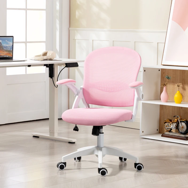 Vinsetto Scaun de birou ergonomic și reglabil cu spătar din plasă și șezut căptușit, 65.5x61.5x88-97.5 cm, roz