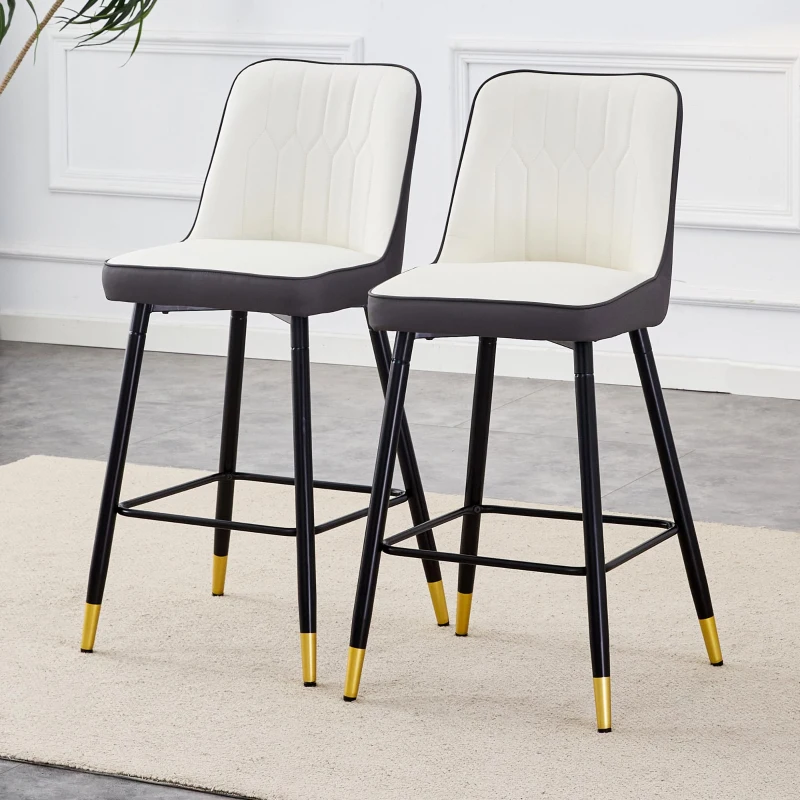 Lot de 2 tabourets de bar hauteur, design moderne et confortable, dossier incurvé et repose-pieds, 42x45x100 cm, Argenté