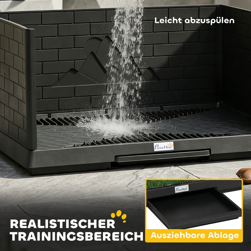 PawHut Hondentoilet 75 x 51 cm Hondentoilet met Kunstgras, Puppytoilet met Hoge Wanden, Uittrekbare Lade en Drainage Zwart