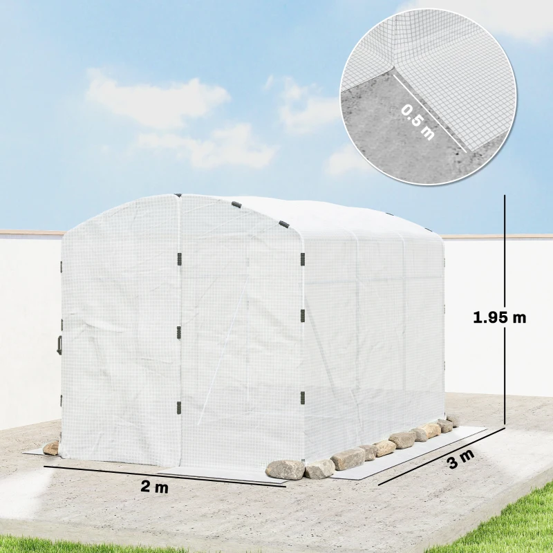 Outsunny Polytunnel Greenhouse Walk-in Grow House with UV-resistant PE Cover, Door and Galvanised Steel Frame, 3 x 2 x 2m, White