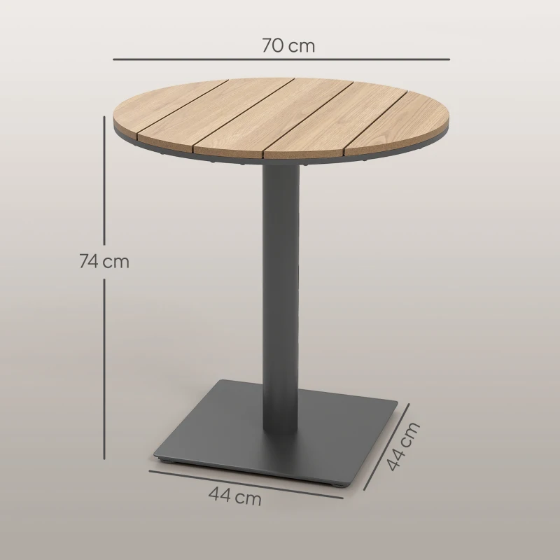 Outsunny Tuintafel Ø70 cm, Weerbestendige Ronde Balkontafel met Lamellenontwerp, Staal Ø70 x 74H cm Natuurlijk Hout