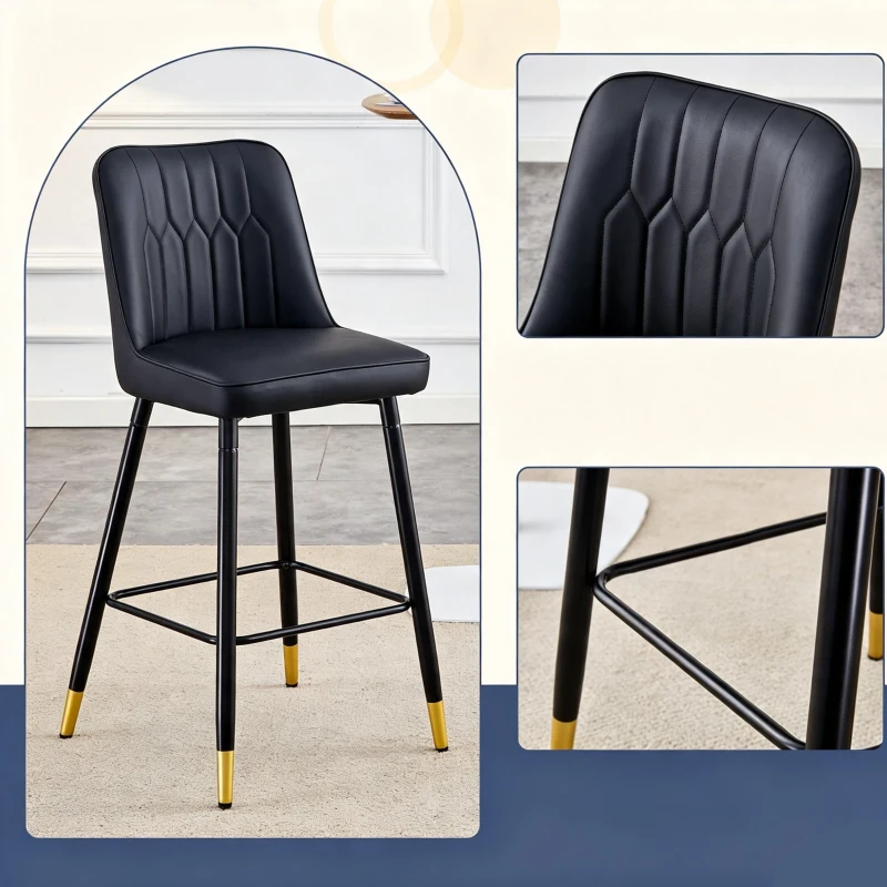 Lot de 2 tabourets de bar hauteur, design moderne et confortable, dossier incurvé et repose-pieds, 42x45x100 cm, Noir