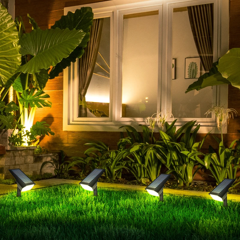 Outsunny set da 4 Faretti da Giardino e Muro con Picchetto, Luce Solare 2 Luminosità, 17x10x48.3cm Nero