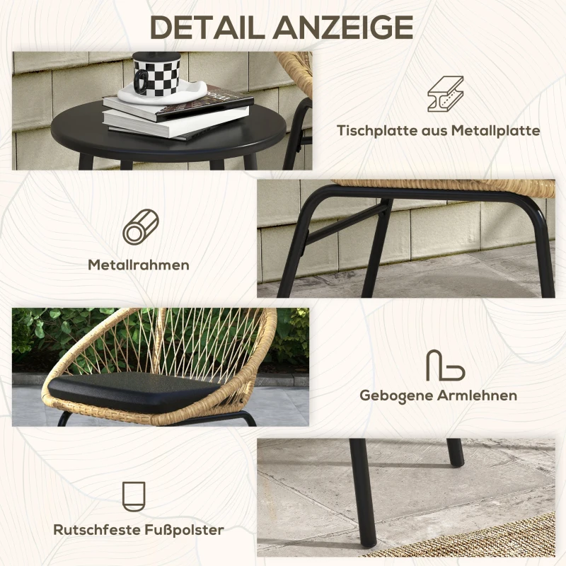 Outsunny Rieten Terrasmeubelset, Tuinmeubelset, 2 Stoelen & Tafel, Geel
