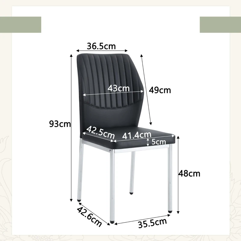 Lot de 4 chaises de salle à manger, style léger-luxe, patins antidérapants, 43x42.6x93 cm, Noir+Argenté