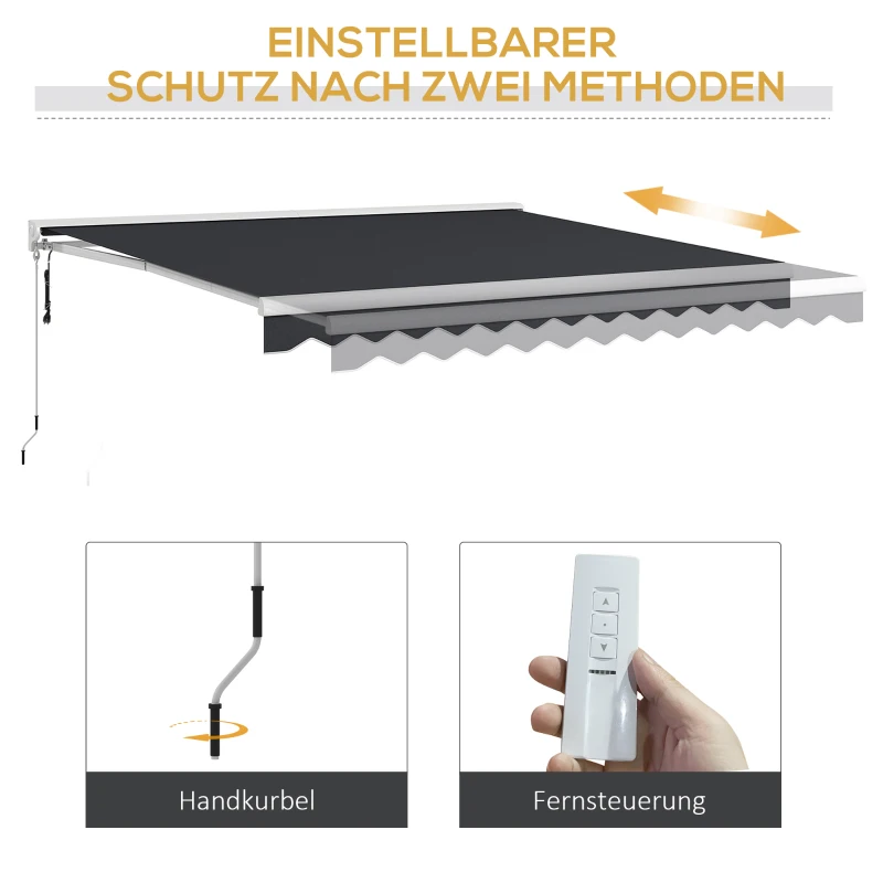 Outsunny Elektrisch/Handmatig Uitschuifbare Markies, Halfcassette, Afstandsbediening, Aluminium Frame, 4 x 3 m, Grijs