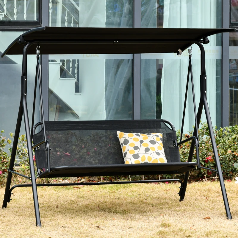 Outsunny Balancelle de jardin 2 places balancelle d'extérieur toit inclinaison réglable structure acier 172 x 110 x 155 cm noir