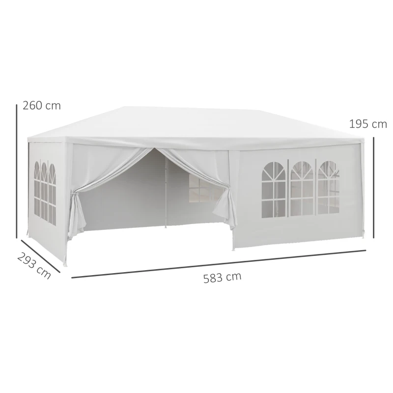 Outsunny Gazebo Tendone per Feste 6x3m con Pareti Laterali Rimovibili, Porte e Finestre, Bianco