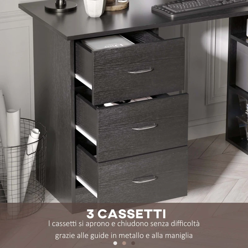 HOMCOM Scrivania PC con 3 Ripiani e 3 Cassetti per Camera e Ufficio, in Legno MDF, 120x49x72 cm, Nera