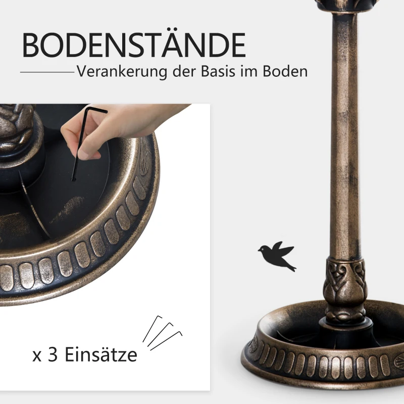Outsunny Vogelbad Vintage Design, Weerbestendig, 50cm × 50cm × 113cm, Messing