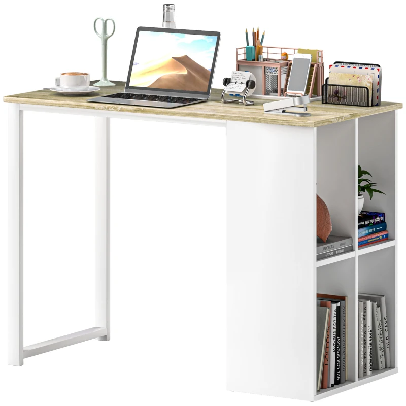 HOMCOM Compacte Computertafel, Moderne Bureautafel met Opbergvakken voor Kleine Ruimtes, 100 x 54 x 75 cm, Wit