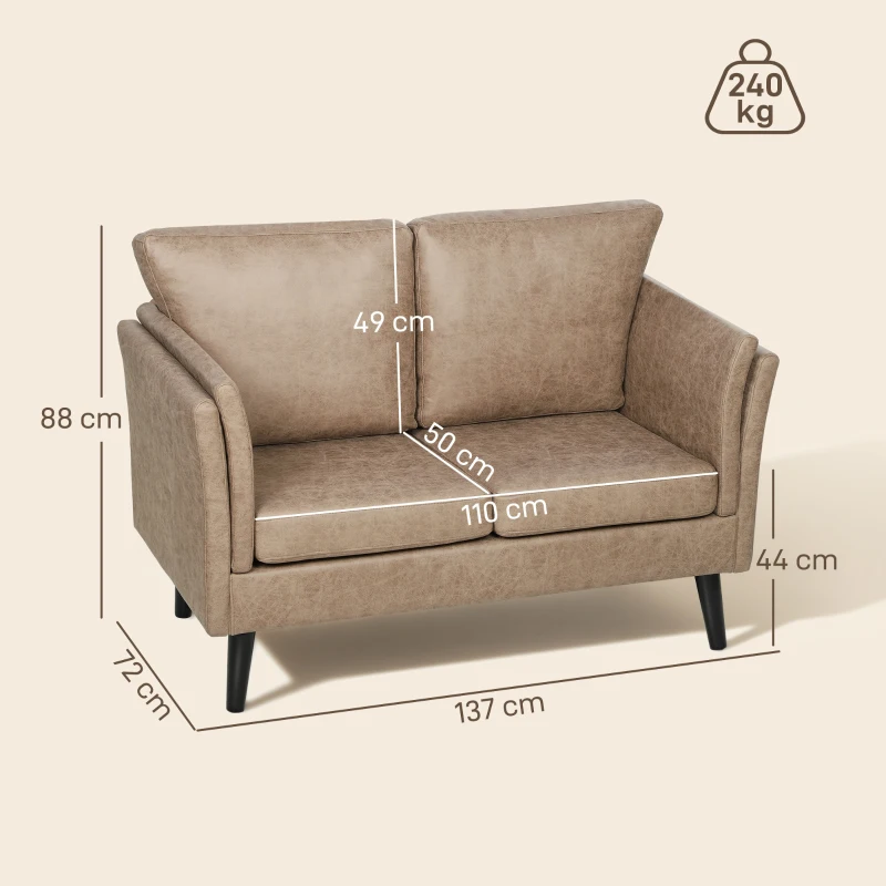HOMCOM Two-Seater Leathaire Sofa - Light Brown