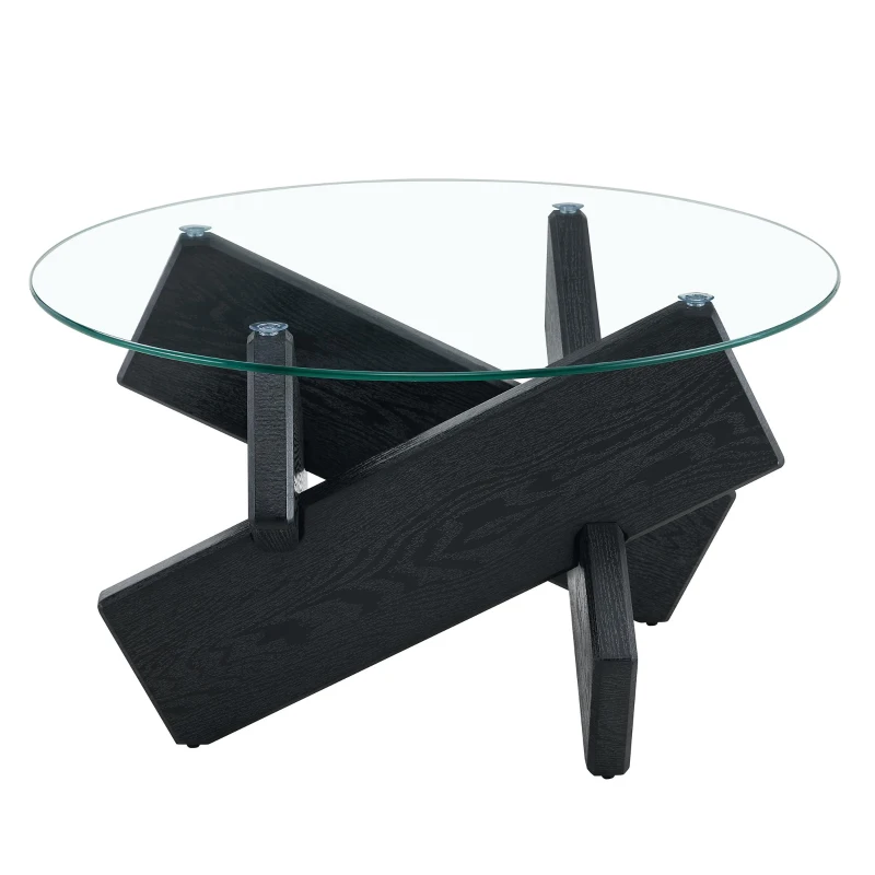 Table basse ronde, design moderne, facile à nettoyer et stable, 79x79x45 cm, Transparent