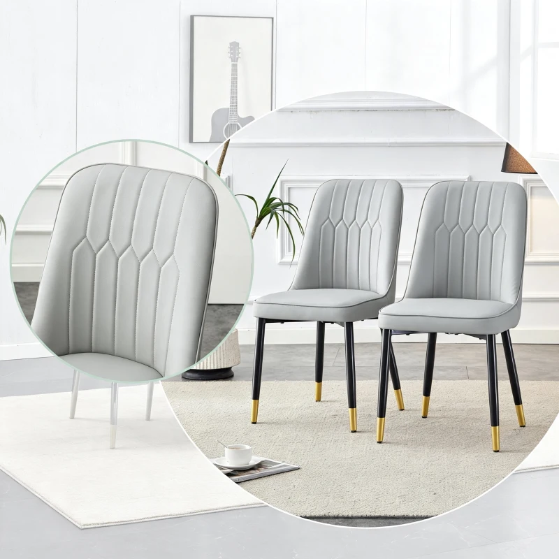Lot de 2 chaises de salle à manger modernes, assise rembourrée, embouts antidérapants, 43x41.5x89 cm, Gris clair
