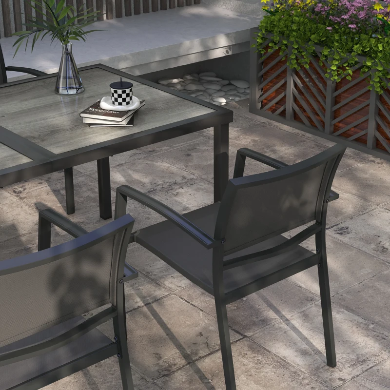 Outsunny Five-Piece Casual Outdoor Dining Set, with Wood-Effect Table - Grey