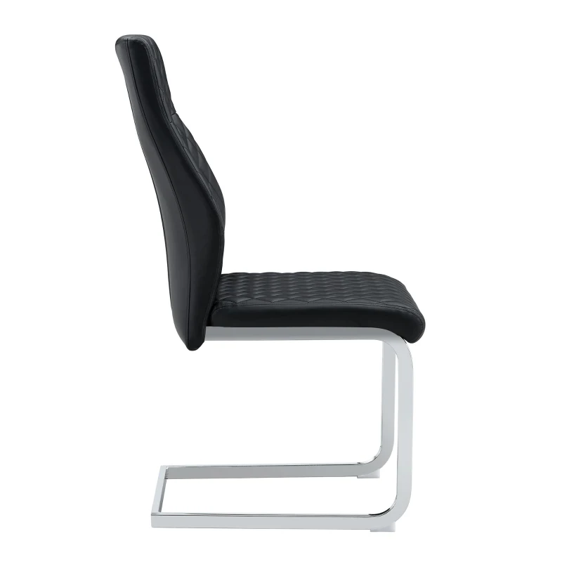 Chaise de salle à manger matelassée motif losange, dossier haut ergonomique, lot de 2, 43x63x100 cm, Noir+Argenté