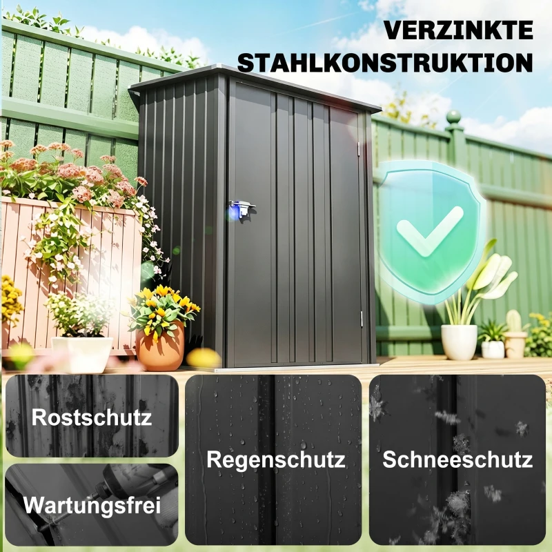 Outsunny gereedschapsschuur met lessenaarsdak donkergrijs 100 cm x 103 cm x 160 cm