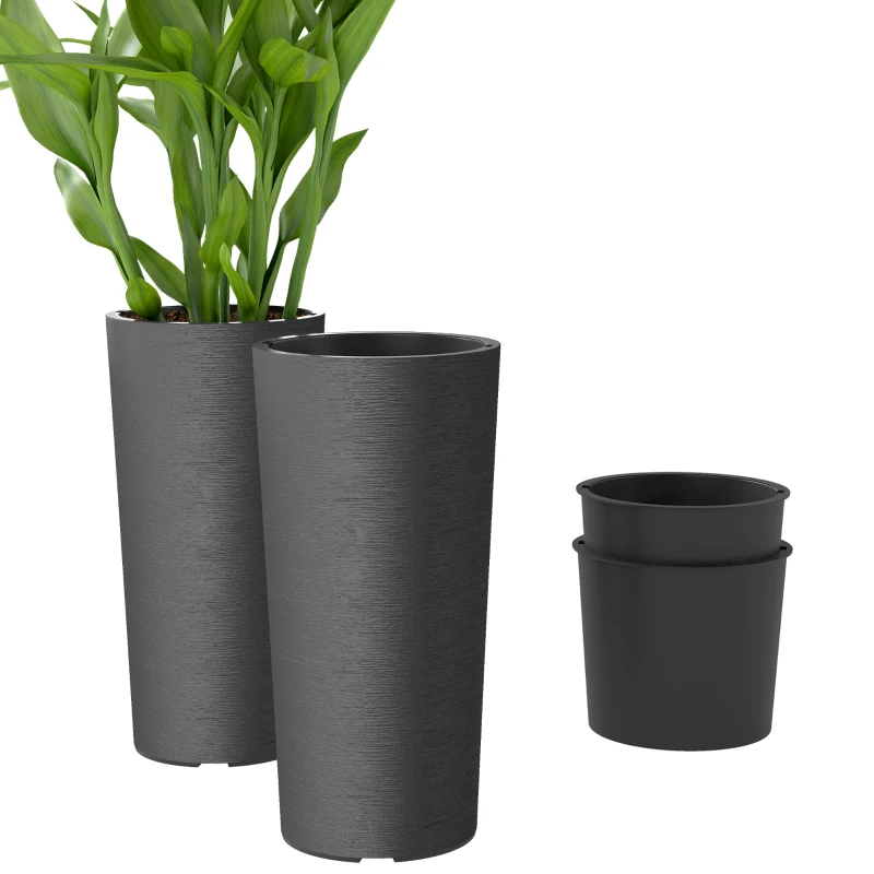 Outsunny Set van 2 stapelbare bloempotten met afvoergaten 35x35 cm, rond, donkergrijs