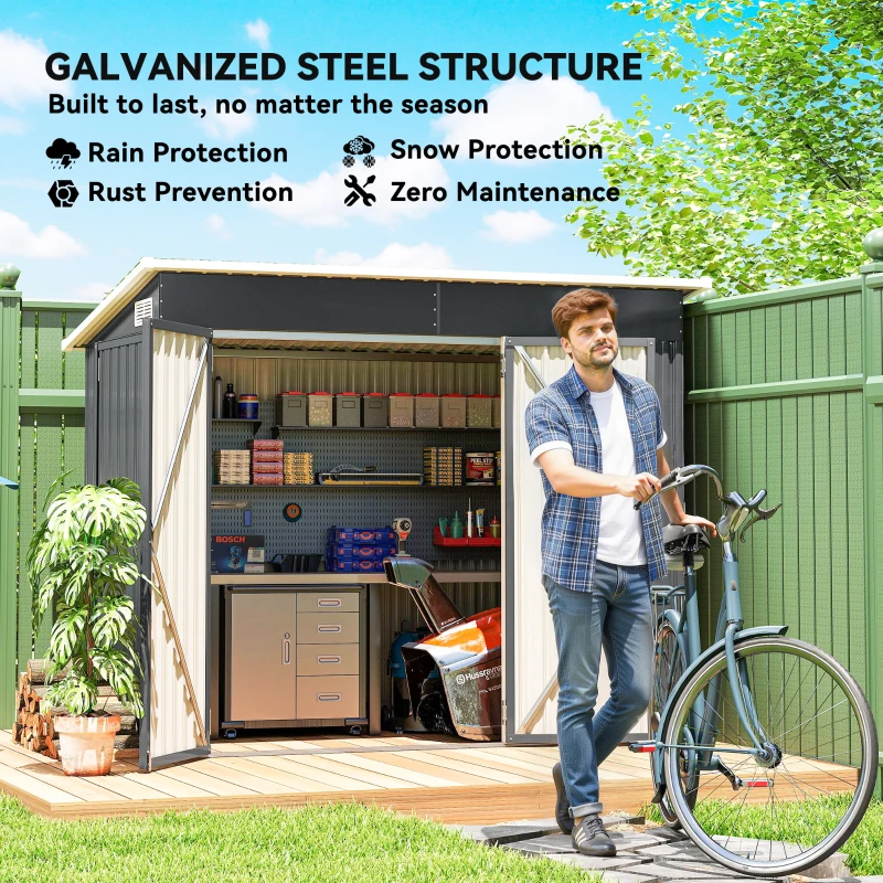 Outsunny 7.5 x 4.3ft Metal Garden Storage Shed, Waterproof Outdoor Shed with Triple Lockable Door, Gloves, Vents, Dark Grey