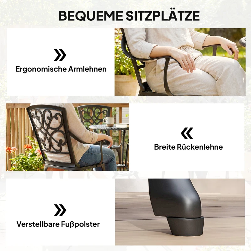 Outsunny 3-delige tuin bistroset ronde bistrotafel met 2 stoelen parasolgat, antiek van gietaluminium