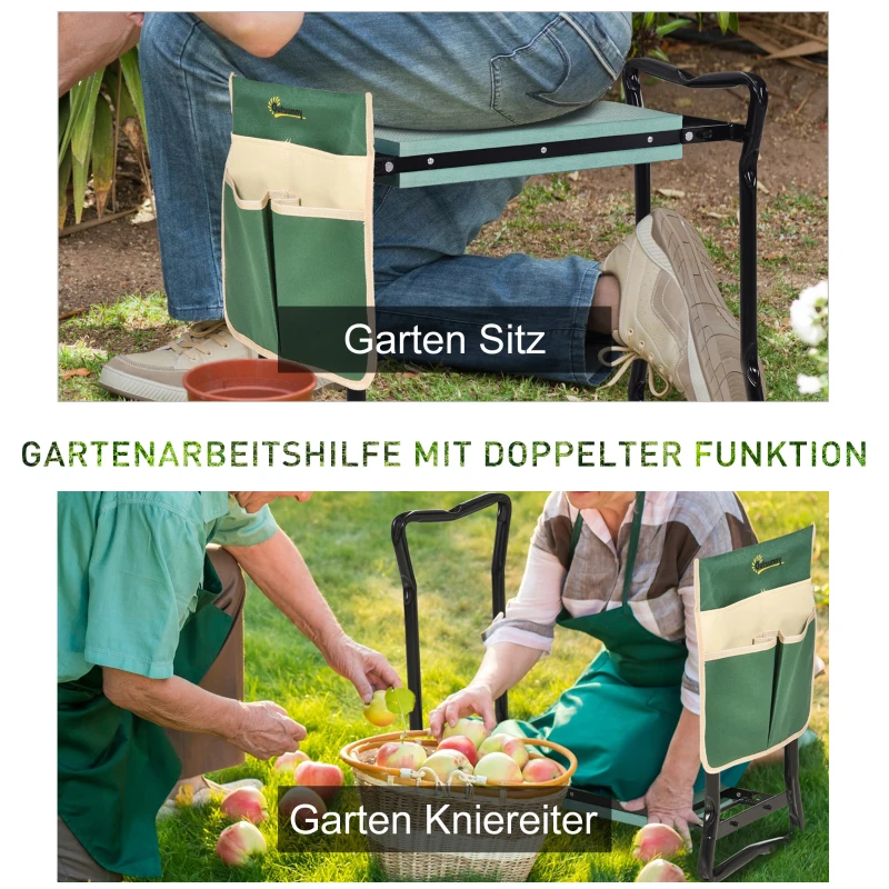 Outsunny kniebank tuinkruk 2-in-1 knielhulp inklapbaar gereedschapstas van EVA-schuimrubber(m-4)